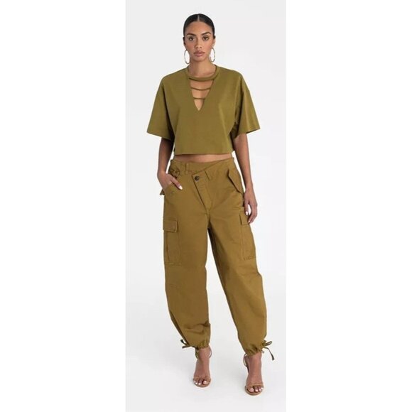 KBB by Kahlana The Cargo Jogger Mid Rise Straight Leg Dark Tan Pants - Sz Large - Picture 3 of 6